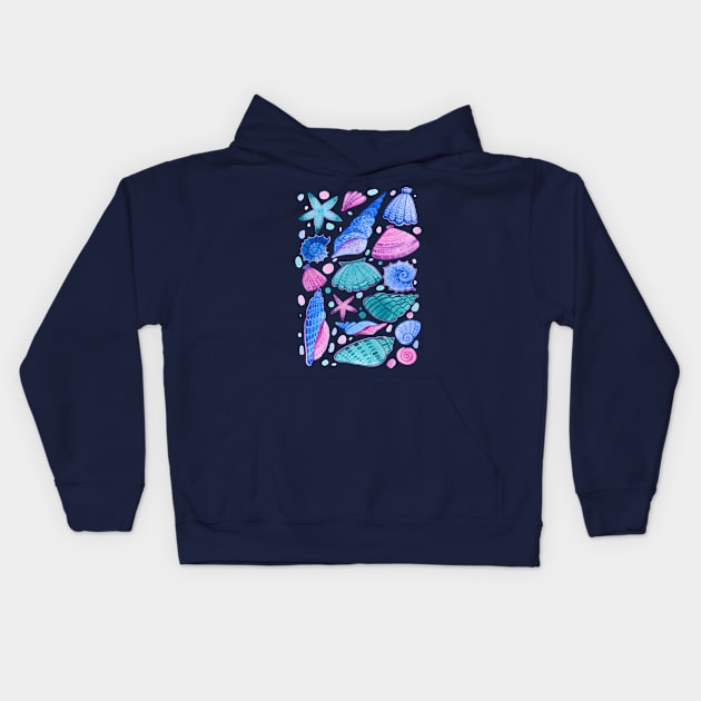 Shells watercolor hand drawn Kids Hoodie by Mako Design 